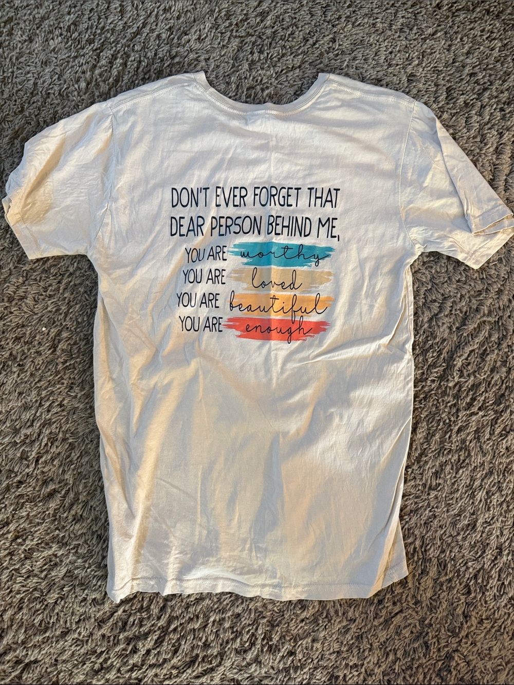 SHEIN White Short-Sleeve Tee with Colorful Inspirational Back Print